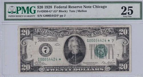 1928 $20 STAR NOTE Chicago FRN PMG 25 VF Fr.2050-G Replacement Note