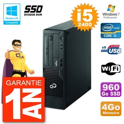 PC Fujitsu Esprimo E500 E85 + Dt i5-2400 RAM 4Go SSD 960Go DVD Wifi W7