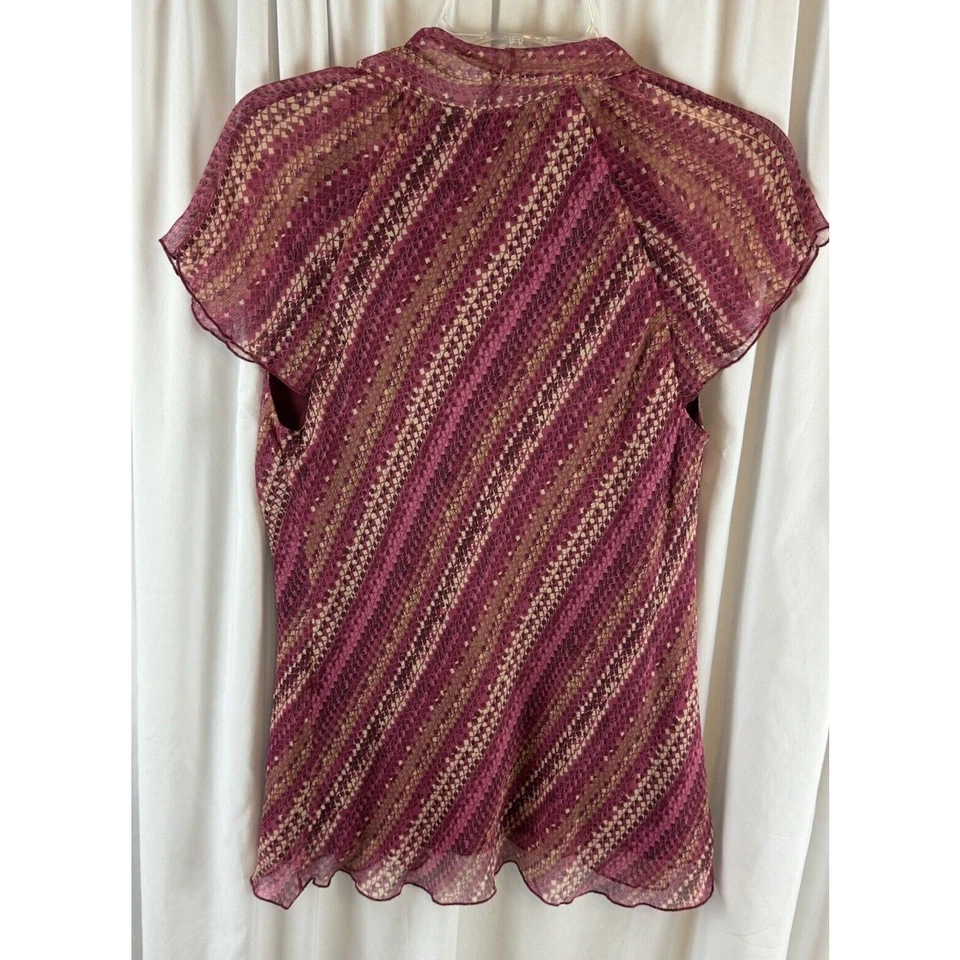 Blusa Nine West 100% Seda Corbata Borgoña Tostado Marfil 8 Vintage Profesional 66-19 Foto 2 de 4