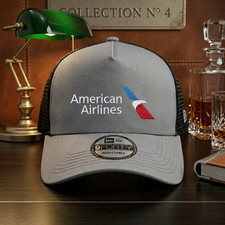 American Airlines Embroidered Logo Gray Trucker Hat Mesh Back Adjustable Cap