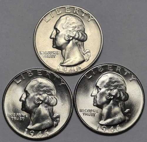 1946 PDS Washington Silver Quarters. Choice Uncirculated
