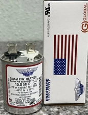 AmRad Round Run Capacitor 15 MFD 370/440 VAC USA2209