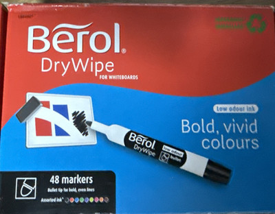 Berol DryWipe Whiteboard Marker Stifte Keilspitze schwarz geruchsarme Tinte 48 trocken abwischbar