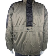 Vintage 90s Nike Big Swoosh Embroidered Quilt Lined Puffer Jacket Coat Green L