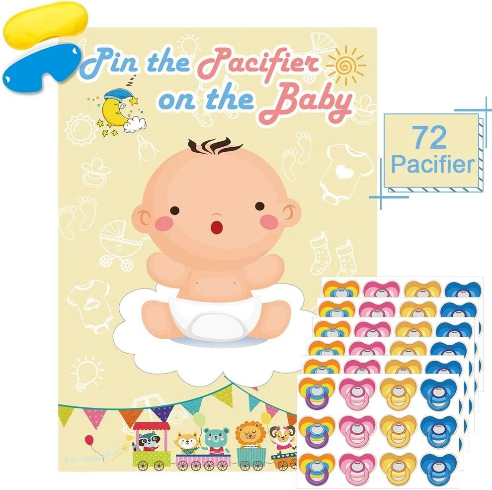 Hxezoc Pin the Pacifier on the Baby Game - Large Poster for Baby Shower Party, K