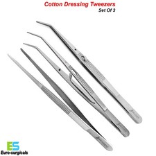 Dental Medical Cotton & Dressing Pliers Tweezers Pickups Tissue Forceps Set Of 3