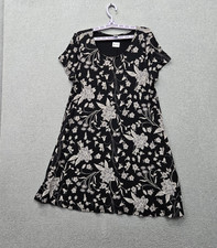 Old Navy Women Dress L Black Floral Knee Length A-Line Short Sleeve Casual