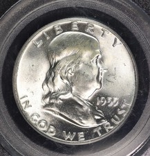 Franklin Silver Half Dollar 1955 P. PCGS MS-64 FBL. Toning. Lot  9064-579-0388