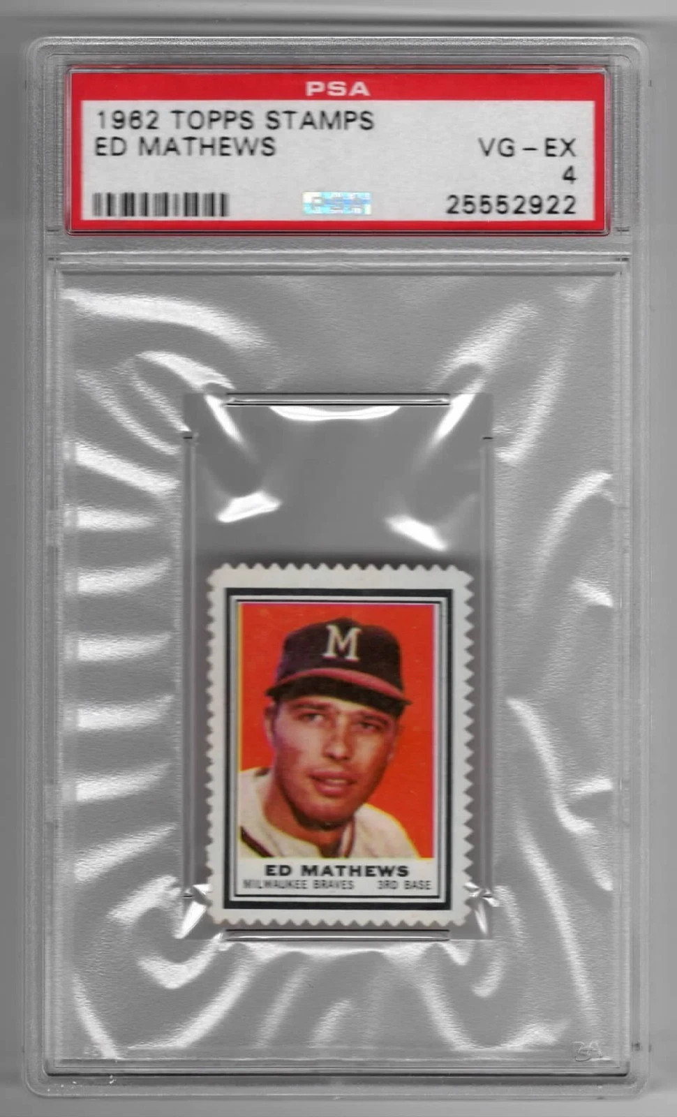 BRIGHT CLEAN PSA 4 ED MATHEWS HOF 1962 TOPPS STAMPS EDDIE GRADED VINTAGE *TPHLC view 1