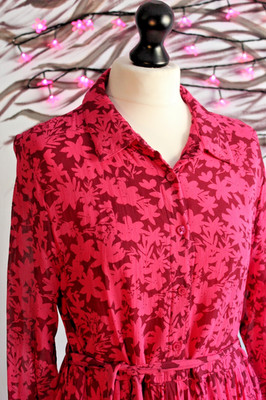 This is Unfolded Pink Floral Boho Hippie Tie Waist Casual Pockets Dress size 14
