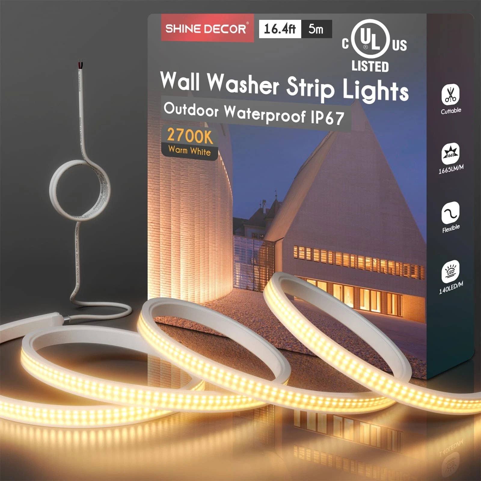 24V Flexible Wall Washer Lights 16.4 FT, UL Listed IP67 Waterproof Linear Gra...