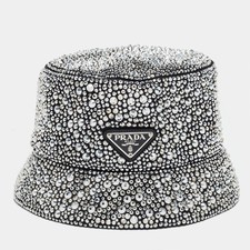 Prada Black CrystalEmbellished Silk Bucket Hat S