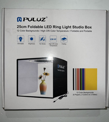 PULUZ 25cm foldable LED Ring light Studio box 12 color backdrops 24-26 lm bright