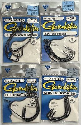 Lot of 4 Gamakatsu Assorted Worm / Bait Hooks #58415 #74413 #242414 #51415
