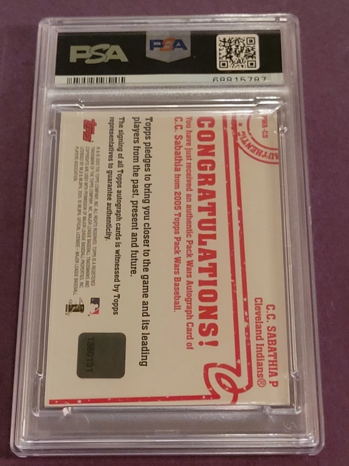 2005 Topps Pack Wars CC Sabathia HOF Autograph PSA 9 Mint Cleveland Indians - Image 2 of 2