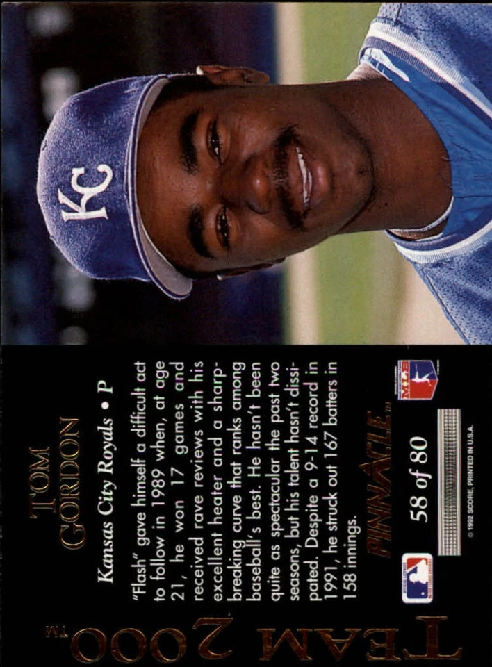 1992 Pinnacle Team 2000 #58 Tom Gordon - NM - Image 2 of 2