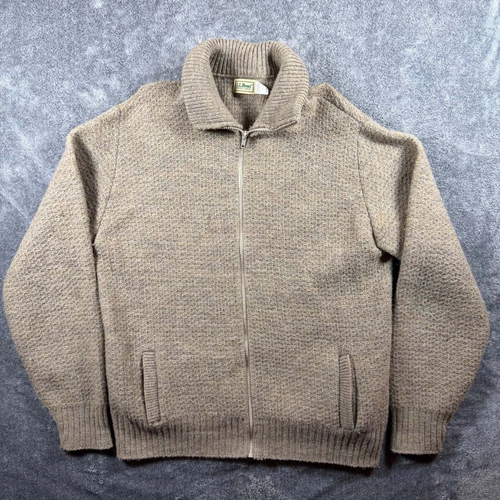 Vintage LL Bean Sweater Mens Large Brown Virgin Wool Beige Heather USA Made
