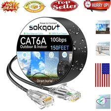 Slim 150ft Outdoor & Indoor Cat6a Ethernet Cable - Waterproof, High-Speed, Fl...
