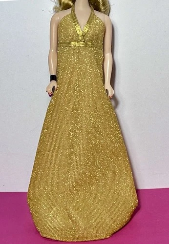 Vintage Superstar Barbie Era Gold Sparkle Dress Bionic Woman Mego Curvy Dolls