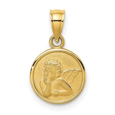 14k Yellow Gold 10mm Engraved Angel Coin Charm Pendant Perfect Gift for Her