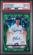 SEOJUN MOON 2026 BOWMAN CHROME PROSPECT 1ST AUTO GREEN LAVA REFRACTOR /99 PSA 10