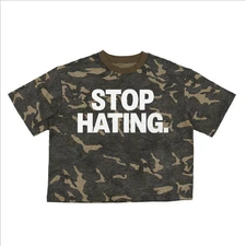 "STOP HATING" Camouflage Cropped Oversized Shirt