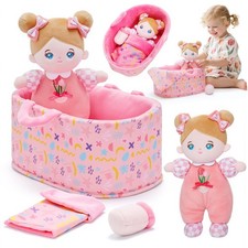 Baby Doll Accessories with Soft Doll, Bassinet, Blanket and Bottle, Interacti...