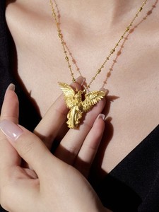 Authentic Original Design S925 Sterling Silver Gold-Plated Praying Angel Necklace