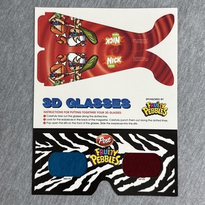 Post Cereal Fruity Pebbles The Flintstones Cardboard 3D Movie Glasses