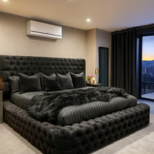 Ambassador King Size Bed – Crush Velvet Upholstered Frame with Storage Ottoman