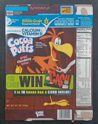 2009 General Mills Cocoa Puffs Cash Card Cereal Box Flat