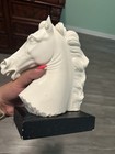 White Plaster Horse Head Bust Figurine Sculpture on Black Base — photo 1