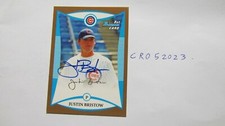 2009 Bowman Gold Justin Bristow signed Baseball Card (2)