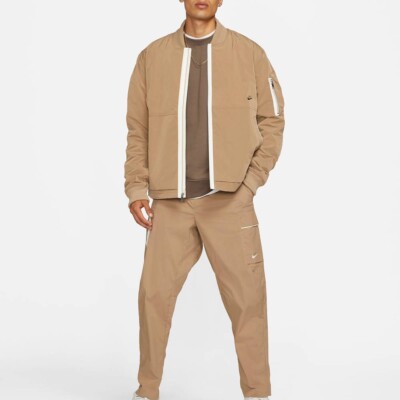 Nike Sportswear Lined Full Zip Bomber Jacket Coat Sandalwood Brown Size Medium
