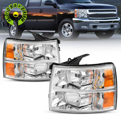 For 2007-2013 Chevy Silverado 1500 2500HD 3500HD Chrome Housing Amber Headlights