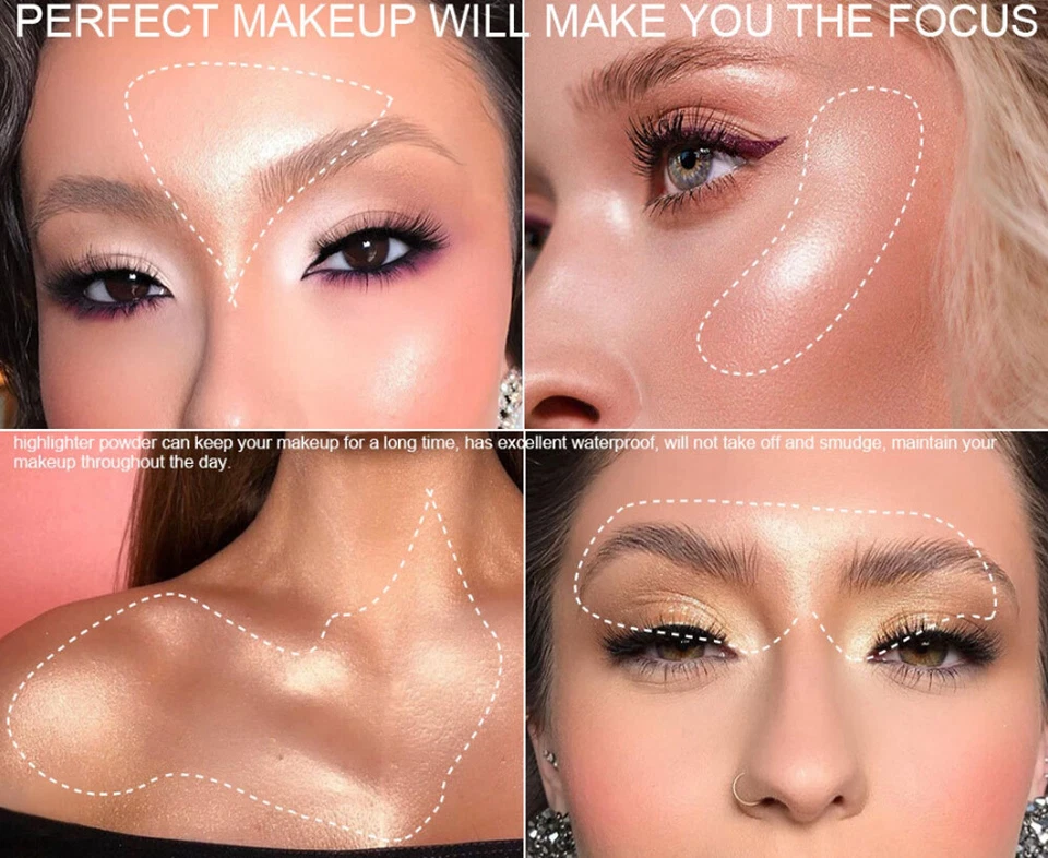 New 8 Color Baked Highlights Palette Shimmer Glitter Highlighting Contour Powder - Image 3 of 4