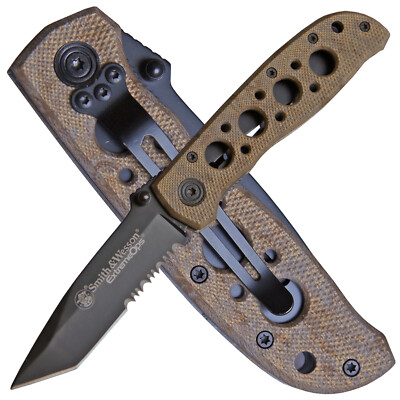 Smith & Wesson ''EXTREM OPS'' Taschenmesser Tanto desert Teilwellenschliff Clip