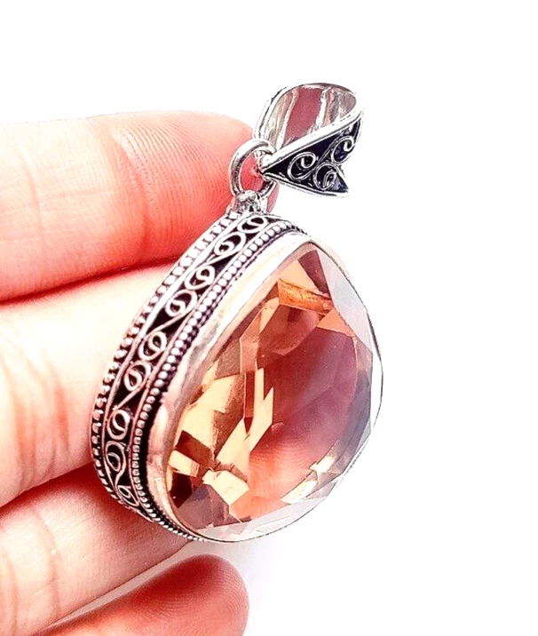Morganite Gemstone Handmade 925 Sterling Silver Ethnic Jewelry Pendant - Image 2 of 4
