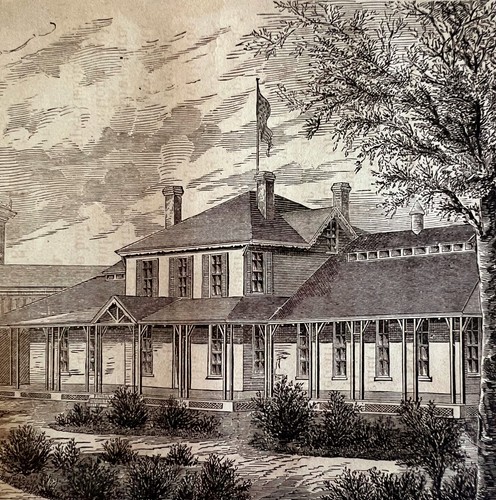 US Post Hospital 1876 Worlds Fair Centennial Expo Victorian Engraving DWAA3B