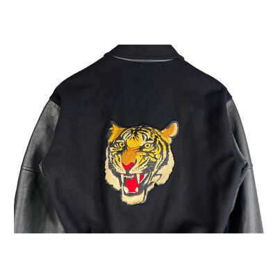VTG Polo Ralph Lauren Tiger Head Varsity Jacket Wool Leather Size