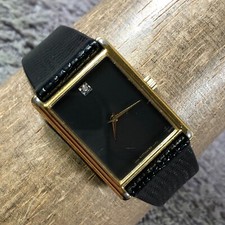 Vintage Wittnauer Men Dress Diamond Accent Tank Leather Quartz 24mm Watch 7