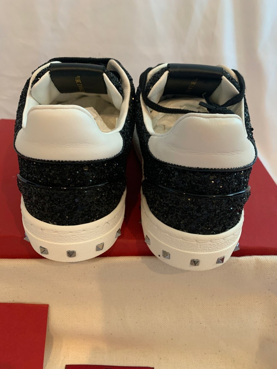 Valentino Garavani Glitter Studded Lace Up Sneakers NEW Size 36.5