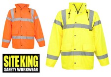 Mens SITE KING Hi Vis Road Safety Traffic Jacket Coat Size S to 7XL W2360