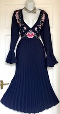 ASOS Embroidered FLORAL PLEATED MIDI OCCASION PARTY DRESS SIZE 16