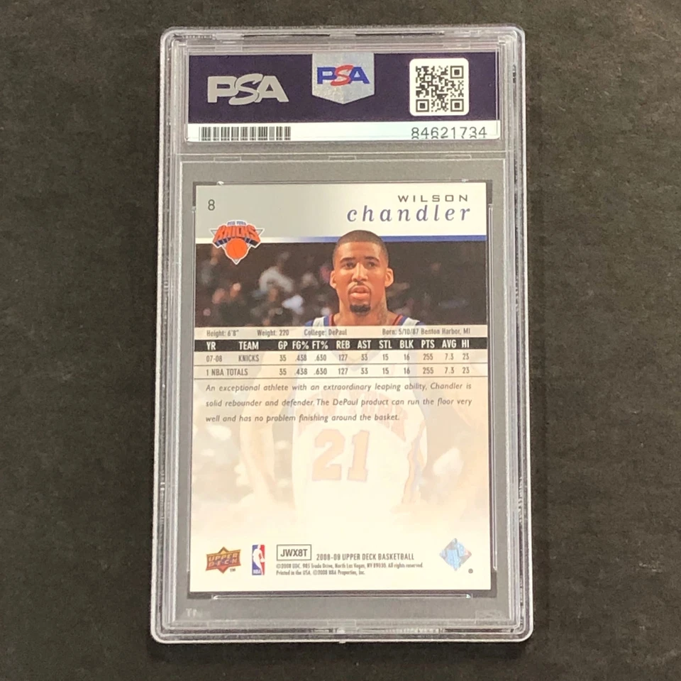 Tarjeta firmada por Wilson Chandler Upper Deck #8 2008 automática 10 PSA Slabbed Knicks Foto 2 de 2