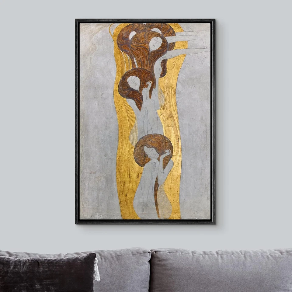 Impresión en lienzo arte de pared enmarcado Wall26 dorado Beethoven Frieze de Gustav Klimt Foto 4 de 4