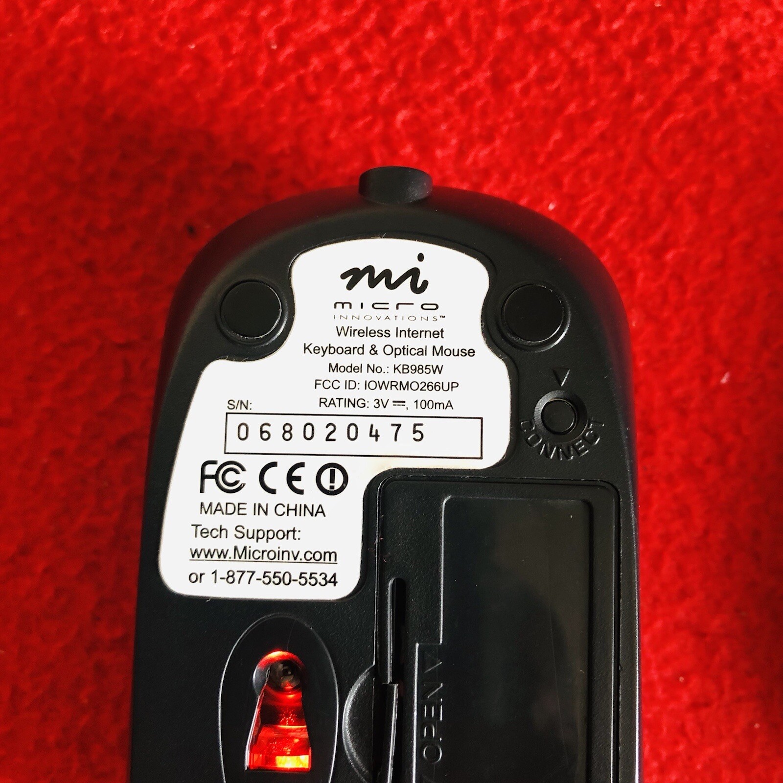 Micro Innovations Wireless Mouse KB985W with USB RECEIVER For Mouse and Keyboard