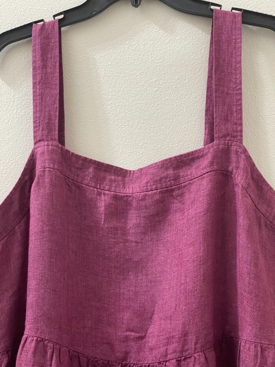 Eileen Fisher | Women's Washed Organic Linen Delave Tiered Dress | Red | Size: Large Regular Eileen Fisher | Women's Washed Organic Linen Delave Tiered Dress | Red | Size: Large Regular