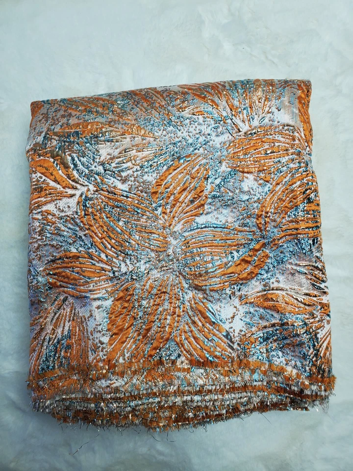 Tela Brocado Verde Claro Jacquard Tela Floral Brocado Naranja Jacquard 5 yardas Foto 3 de 4
