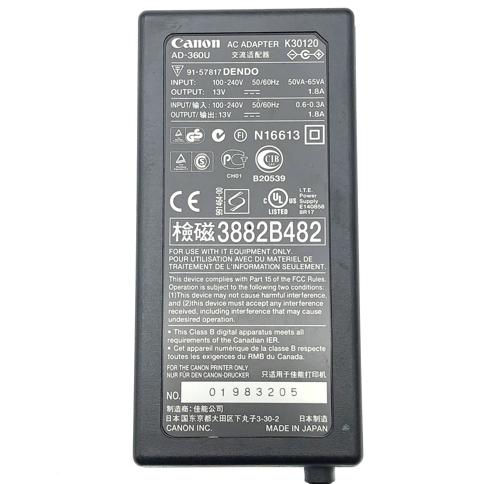 Adaptador de fuente de alimentación AC/DC original Canon para impresoras MK1500 MK2500 OEM Foto 2 de 4